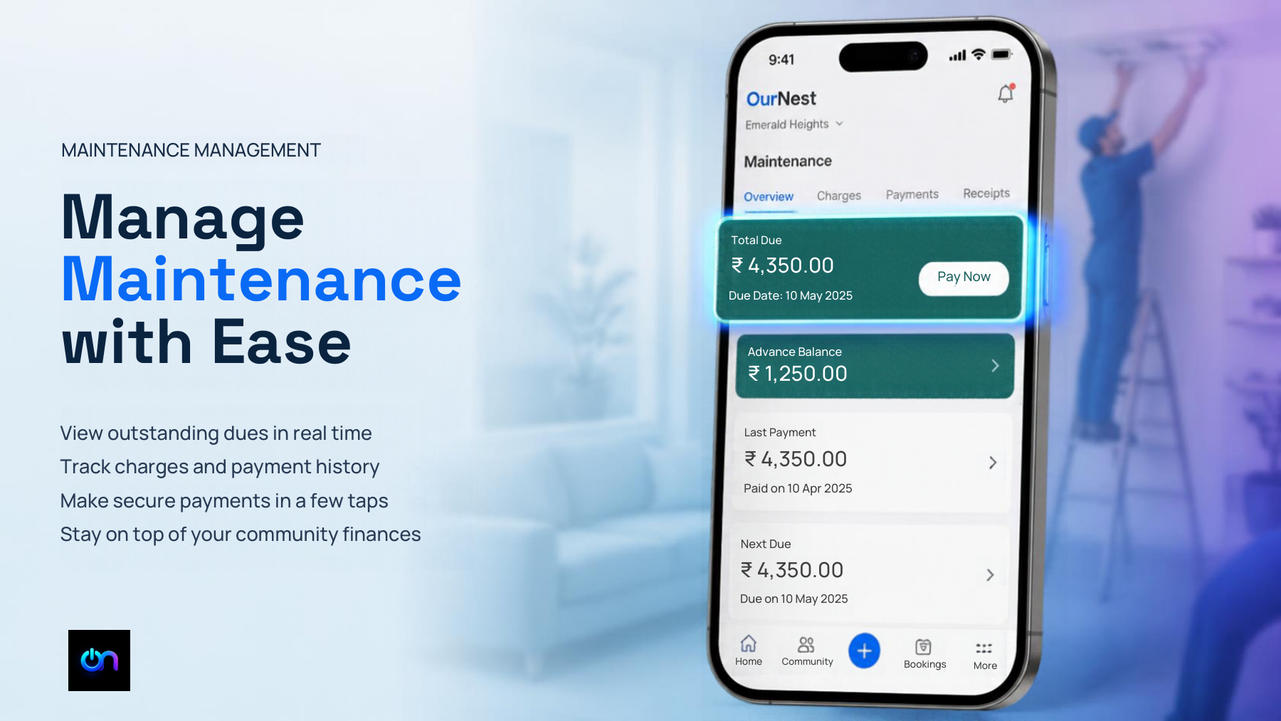 OurNest promotional maintenance-management screen